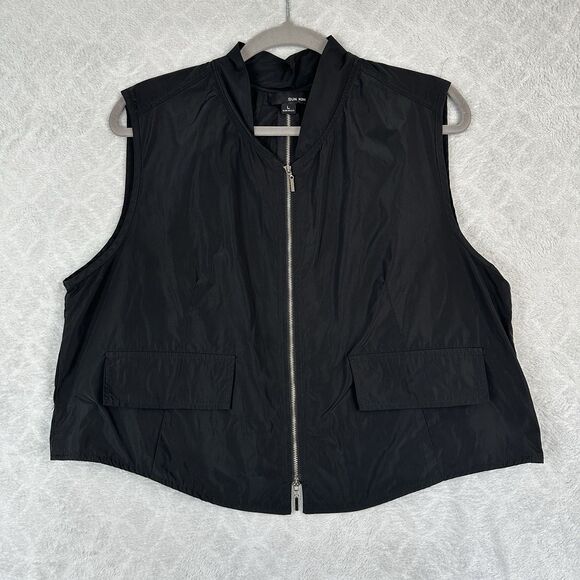 Sun Kim Toronto Zip Utility Vest Women Large Black Crop Cyberpunk Edgy Lagenlook - Picture 1 of 14